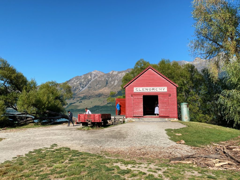 Iconic red Glenorchy wharf building