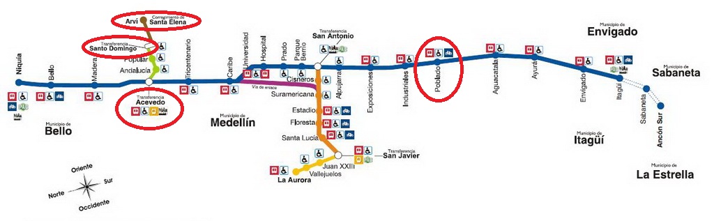 Medellin Metro Map: How to get from El Poblado to Metro Cable Car Santo Domingo